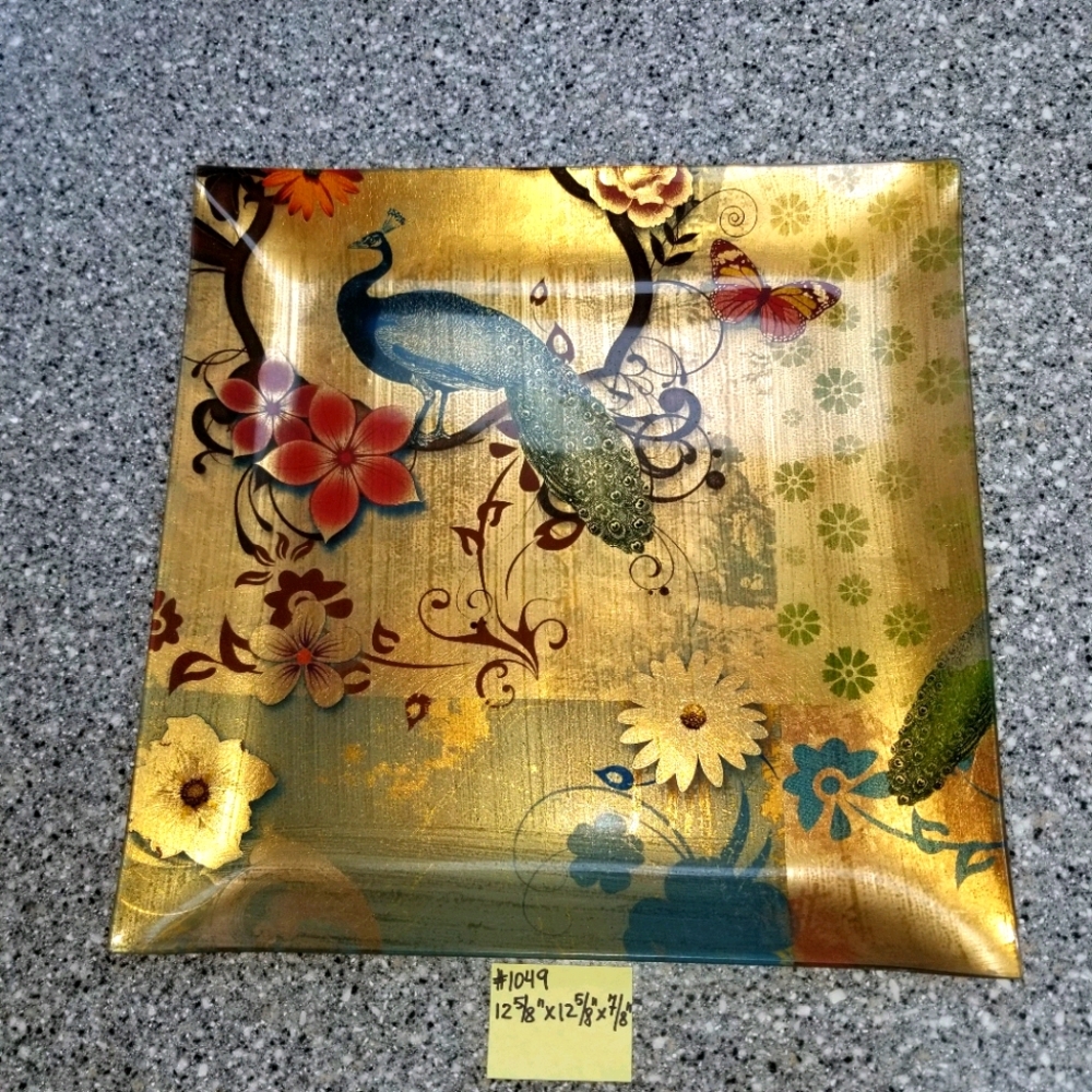 #1049 NWT RARE HD Designs Gold Peackock Tray